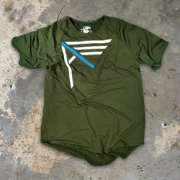Green I AM (YHWY) Christian bamboo t-shirt on a concrete surface