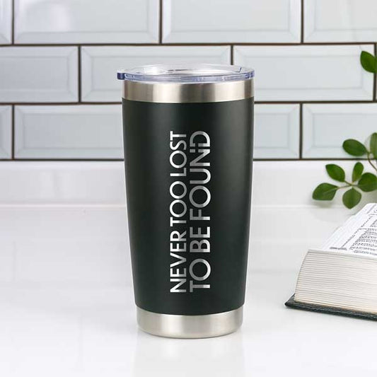 Midnight Black Never Too Lost To Be Found Laser cut Coffee Tumbler