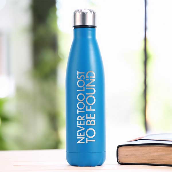 Impact Blue Never Too Lost To Be Found Motivational water bottle Christian Accessories