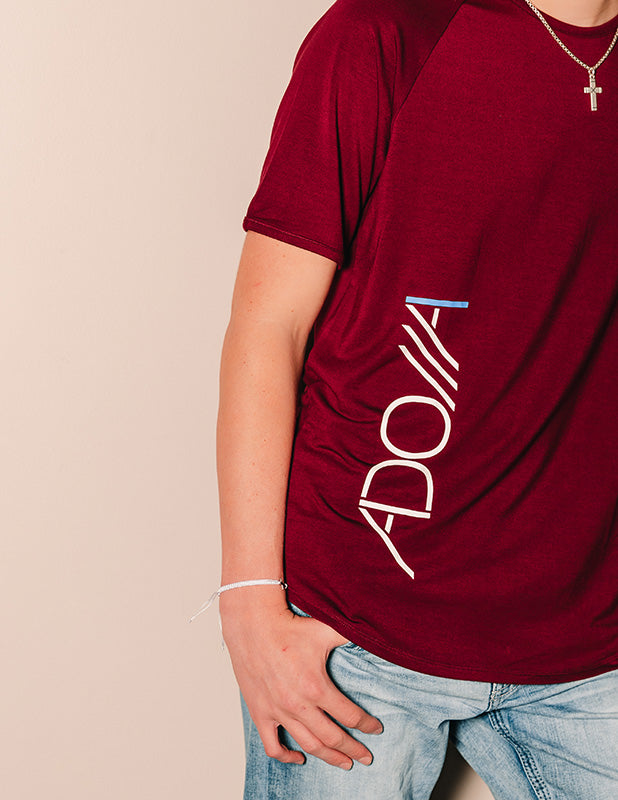 now found apparel's buttery soft wine-red Adonai bamboo t-shirt