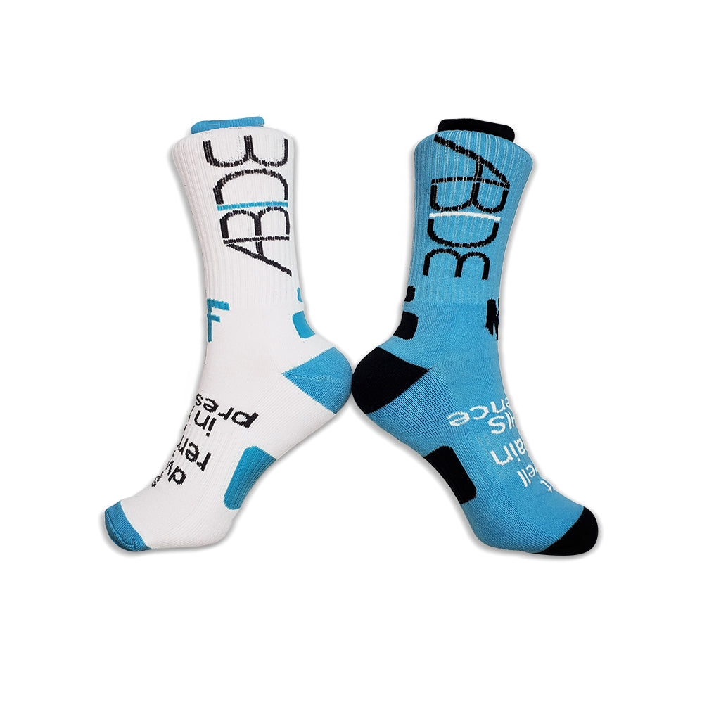 ABIDE (Sit - Dwell - Remain) - Blue Knit Crew Socks