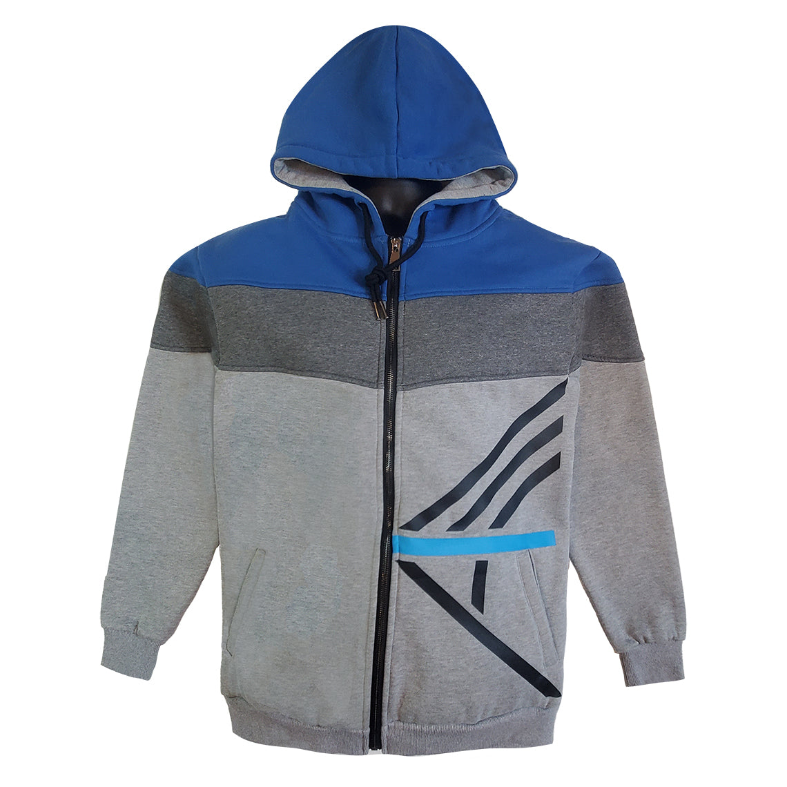 I AM (YHWH)- Gray & Blue Color-block Zip-up Hoodie