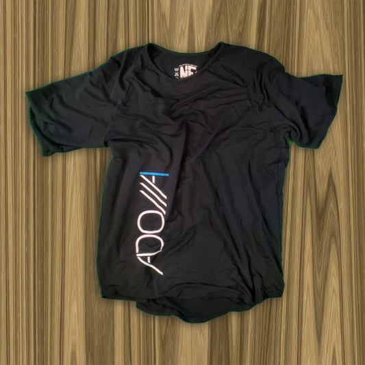 Black t-shirt with ADONAI (Lord) logo on a wooden surface