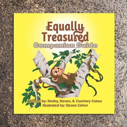 Book cover of 'Equally Treasured Companion Guide' with a monkey illustration on a yellow background.