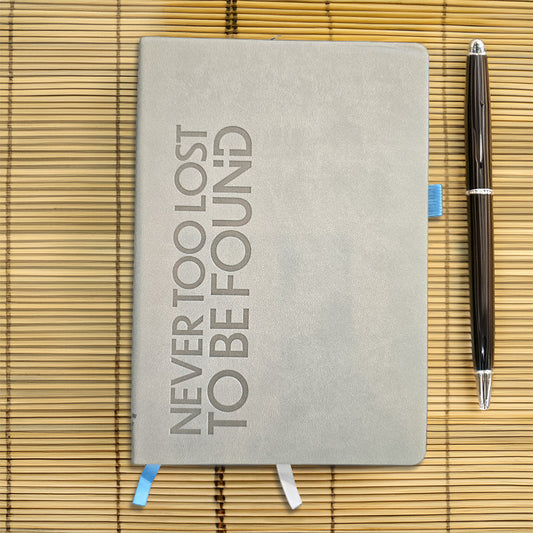 Never Too Lost To Be Found Dot Grid Christian Journal on Bamboo with wooden pen