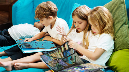 A group of diverse foster children are reading the foster care book "However Long Forever" together.