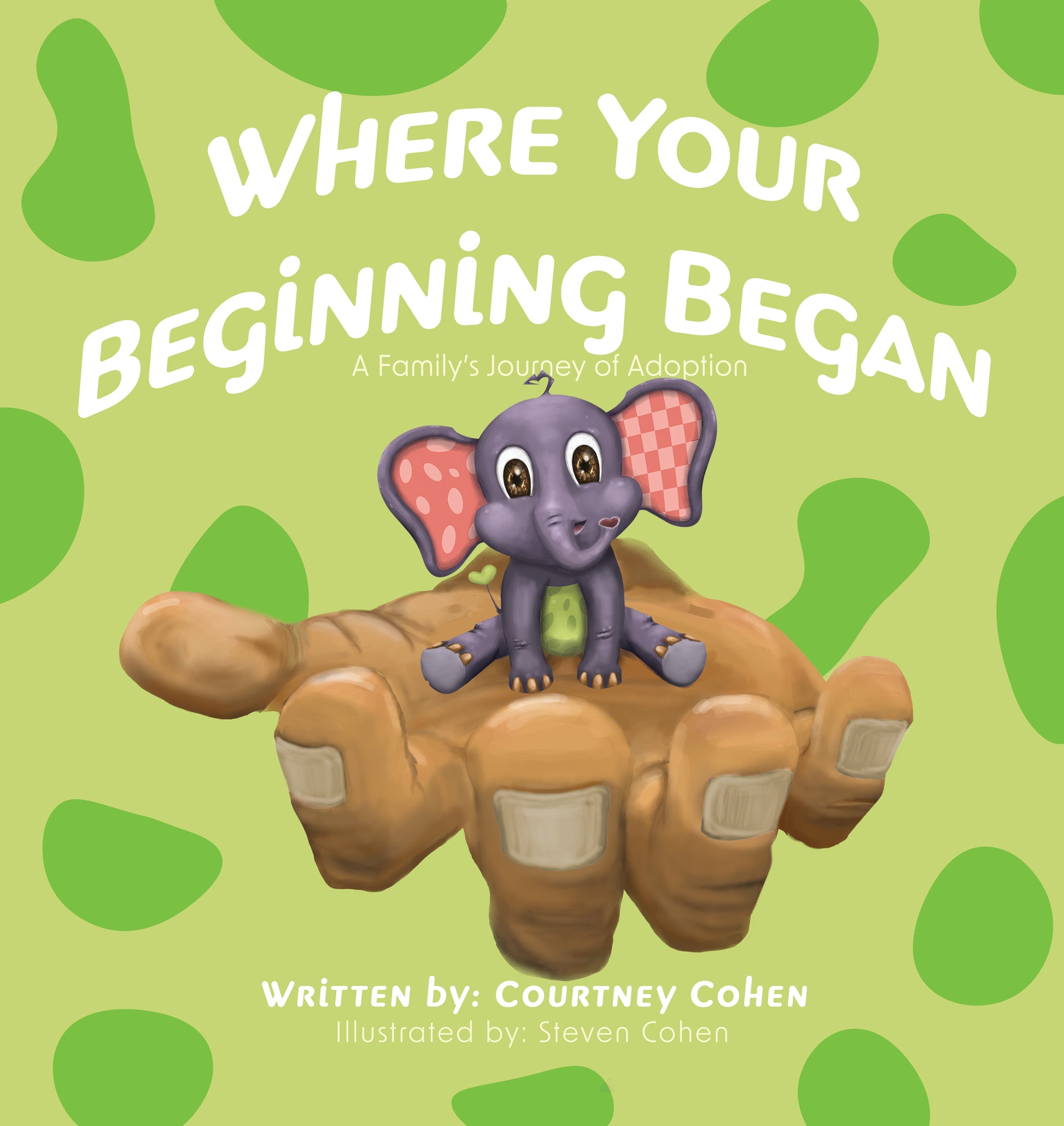 Kaynay the elephant sitting in God's hand on where your beginning began christian childrens adoption book by courtney cohen and now found publishing